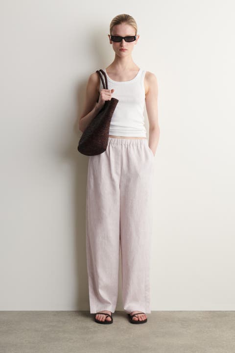 Elasticated Linen Barrel-leg Pants