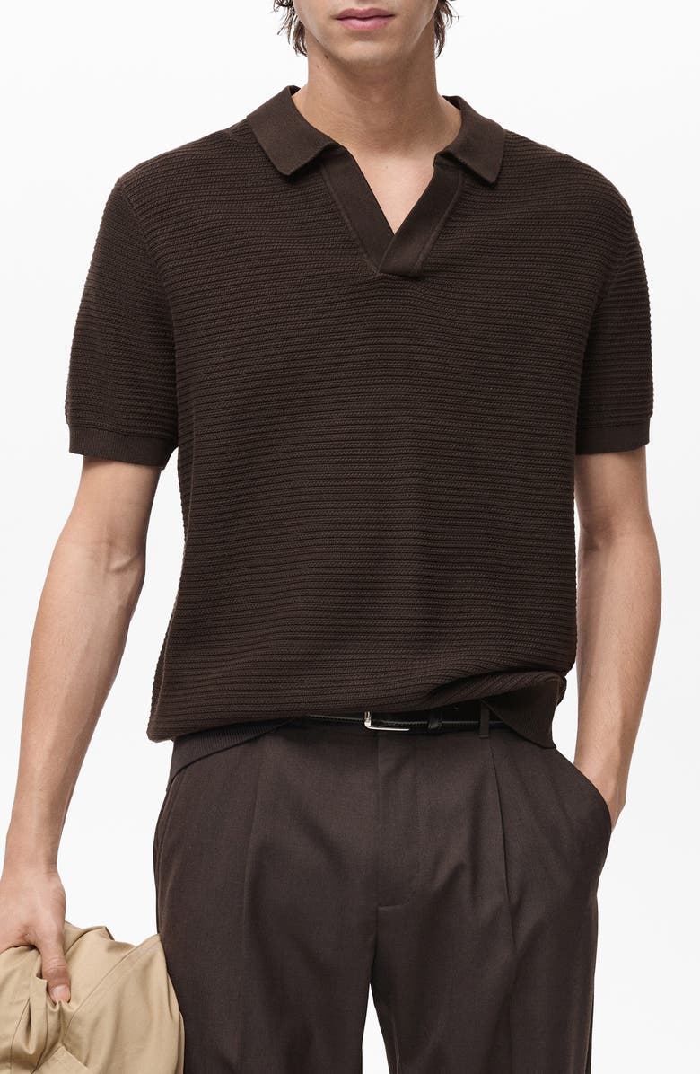 MANGO Structured Stripe Cotton Knit Polo, Main, color, 