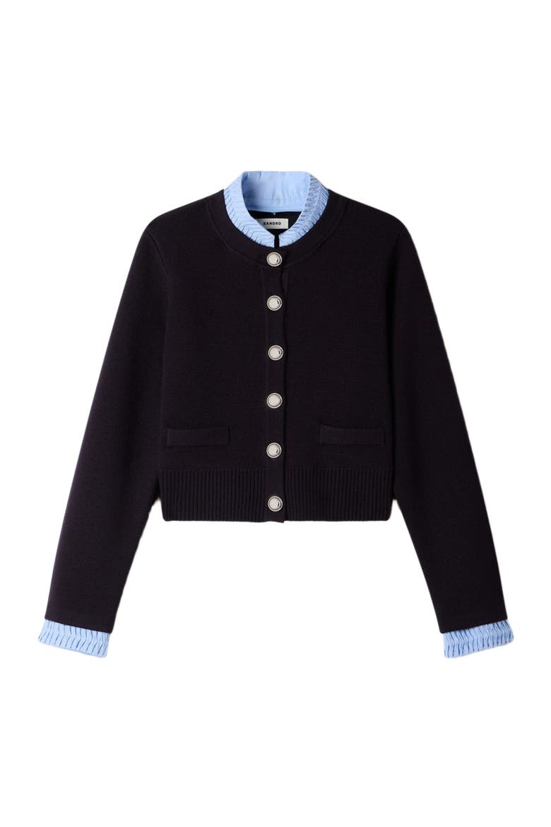 Two-tone origami collar cardigan, Alternate, color, Navy blue