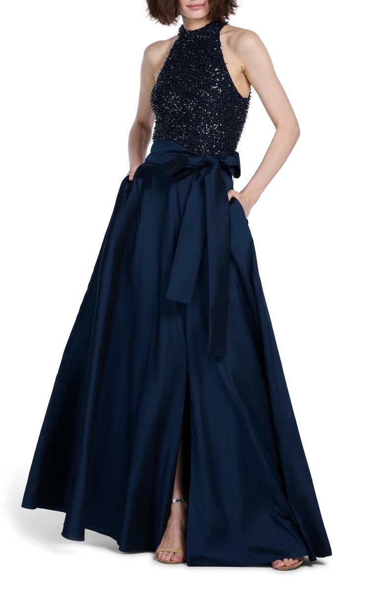 EMILY SHALANT Hand Embellished Bodice Taffeta Gown, Alternate, color, 