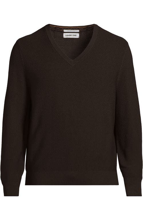 Lands' End Long Sleeve Washable Merino Wool V Neck Sweater In Brown