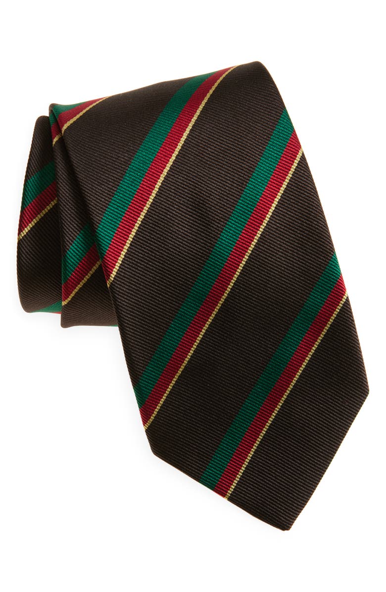 Drake's Reppe Stripe Silk Twill Tie, Main, color, Brown/ Green/ Red/ Yellow
