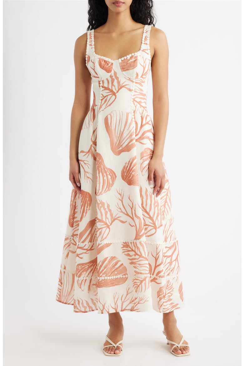 Embroidered Trim Seamed Cup Midi Dress, Main, color, CREAM MULTI