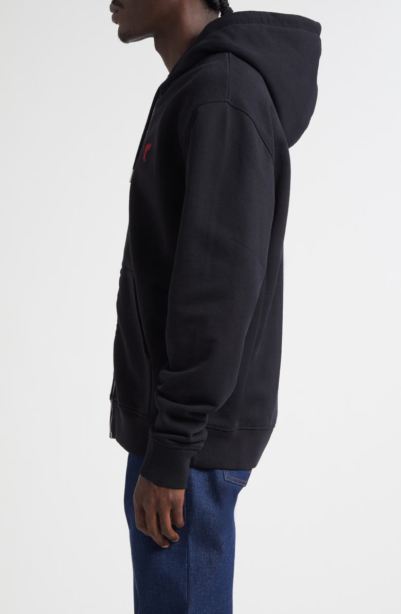 AMI PARIS Ami de Coeur Logo Embroidered Zip Hoodie, Alternate, color, 001 Noir