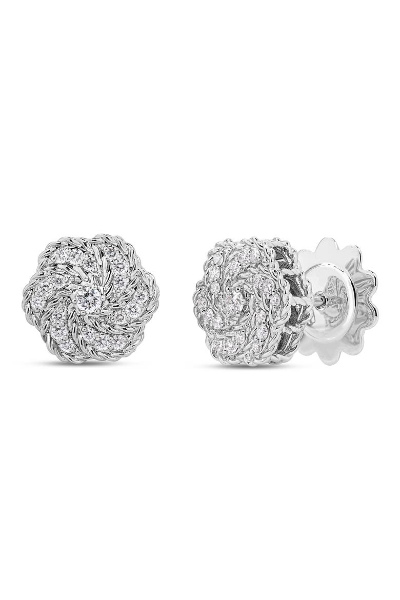 18K White Gold Diamond Rose Stud Earrings (Nordstrom Exclusive), Main, color, WHITE