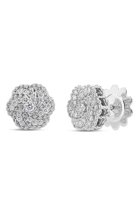 18K White Gold Diamond Rose Stud Earrings (Nordstrom Exclusive)
