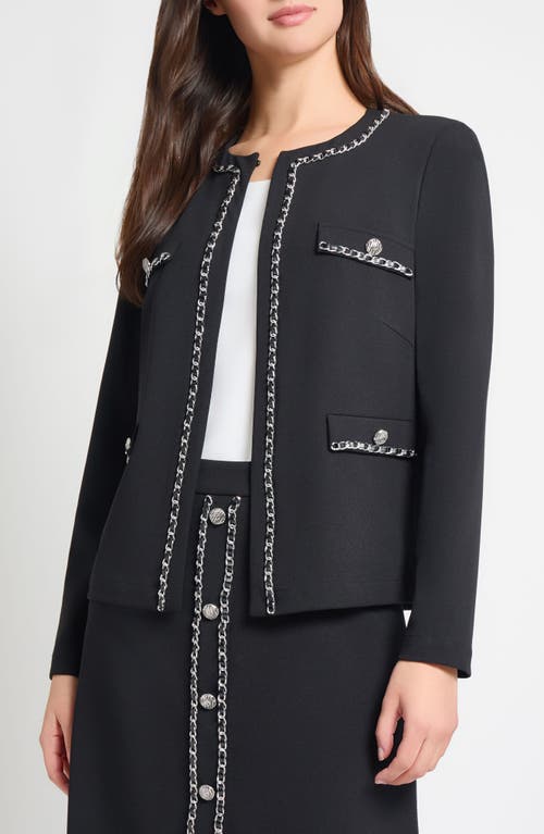 Ming Wang Heritage Fit Chain Trim Deco Crepe Jacket In Black