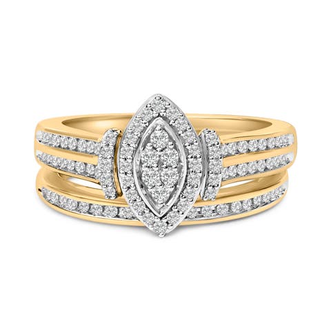 14K Yellow Gold Plated Sterling Silver 1/2 Cttw Marquise Cluster Diamond Bridal Set