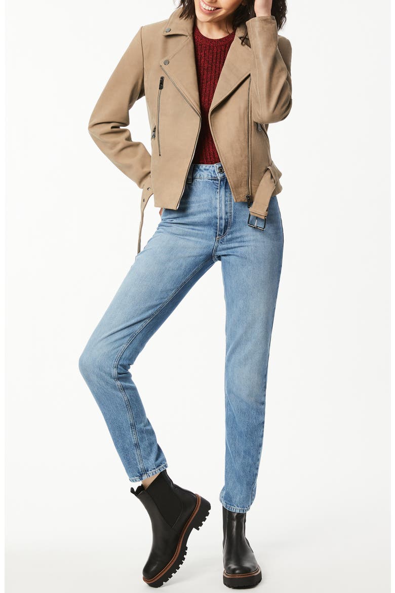 Spessa Leather Moto Jacket, Alternate, color, TAUPE