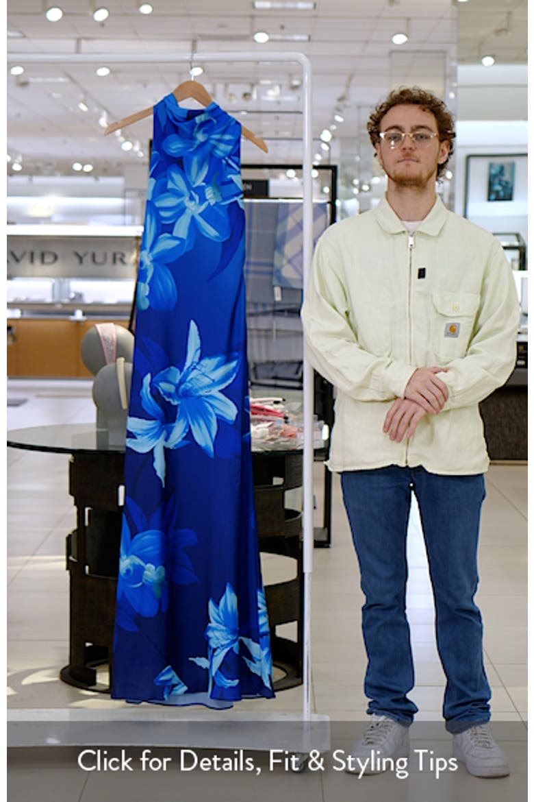 Floral Halter Neck Hammered Satin Gown video
