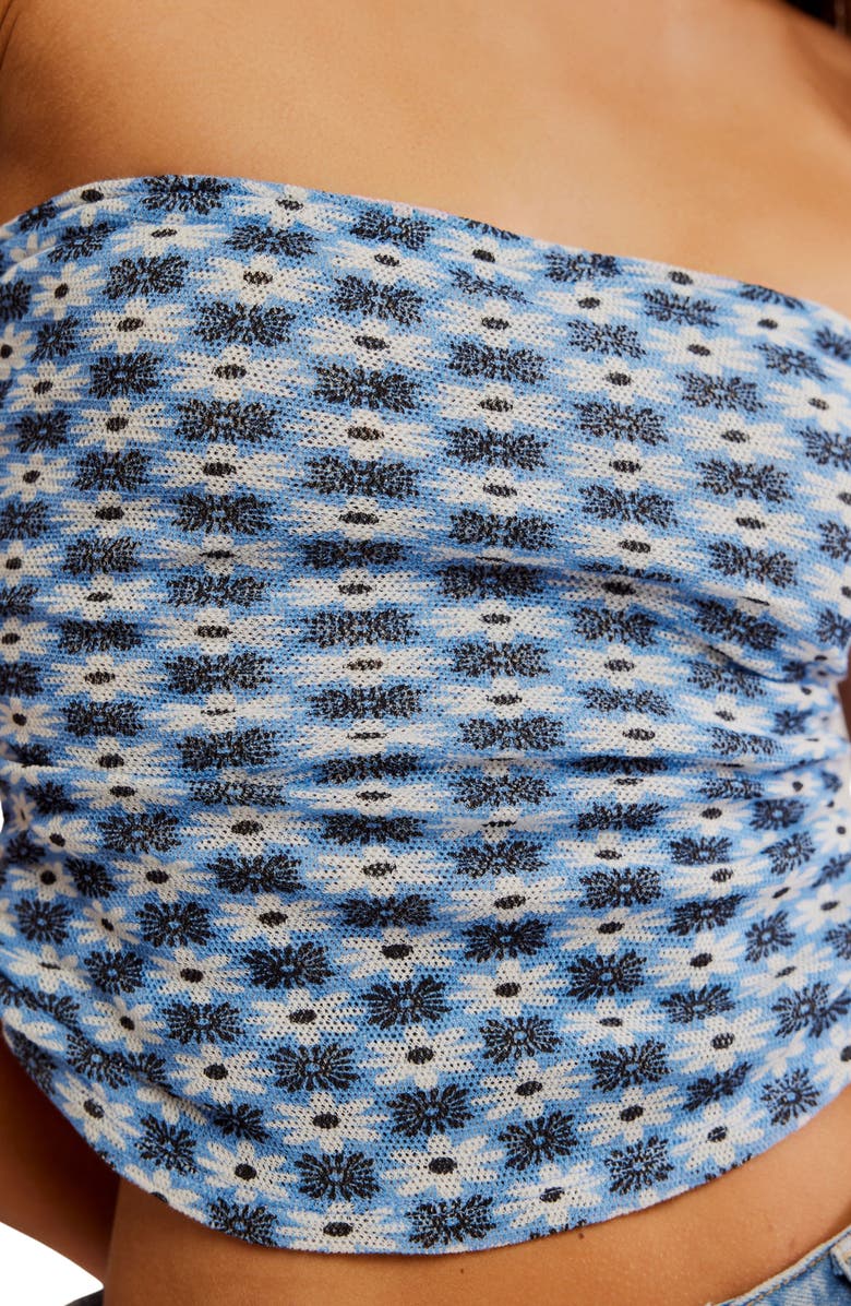 Free People Boulevard Floral Cotton Knit Tube Top, Alternate, color, Blue Vista Combo