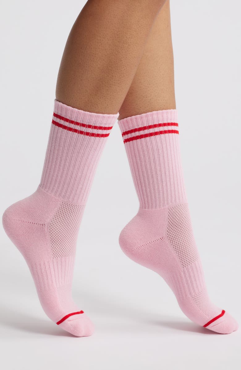 Le Bon Shoppe Boyfriend Stripe Cotton Blend Crew Socks, Main, color, Amour Pink