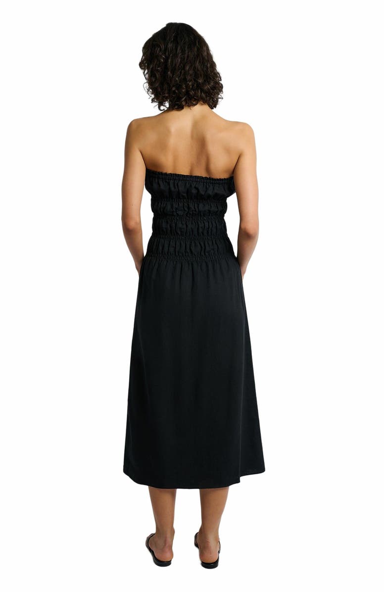 Onia Air Linen Smocked Maxi Dress, Alternate, color, Black