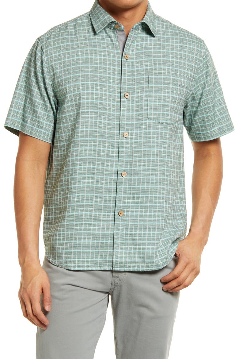 Men's Check It Out Short Sleeve Button-Up Silk Shirt, Main, color, SEA TURTLE GREEN