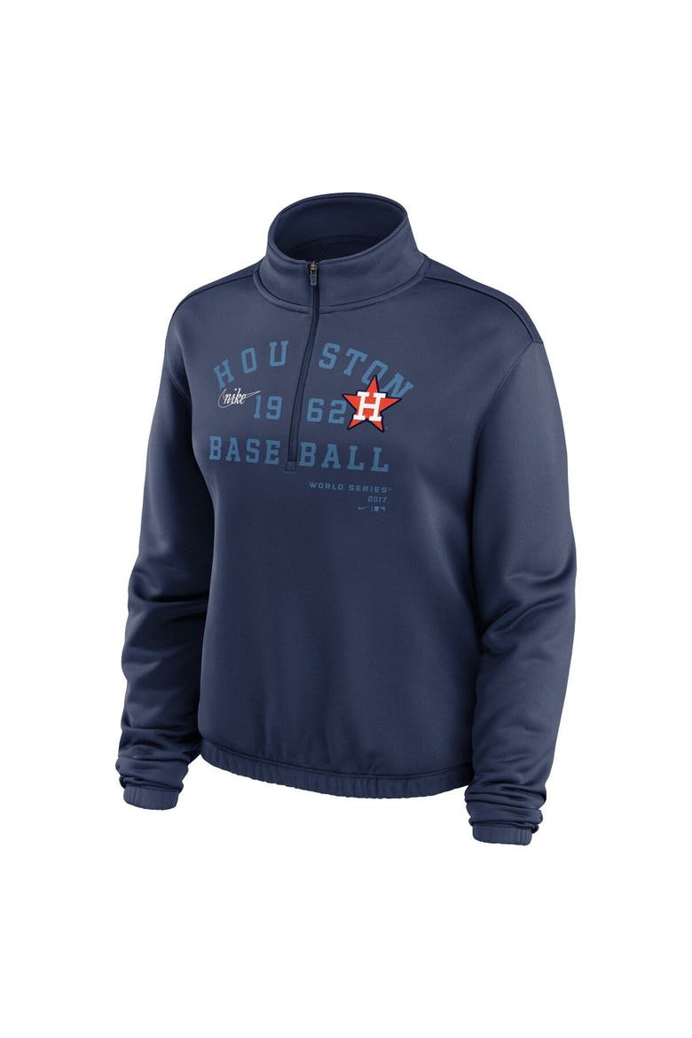 Women's Nike Navy Houston Astros Rewind Splice Half-Zip Semi-Cropped Bubble Hem Sweatshirt, Alternate, color, Navy