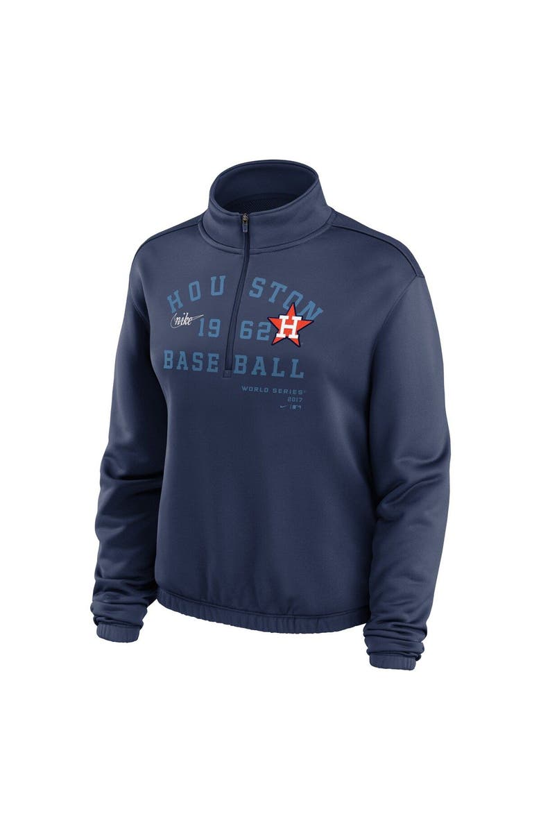 Nike Women's Nike Navy Houston Astros Rewind Splice Half-Zip Semi-Cropped Bubble Hem Sweatshirt, Alternate, color, Navy
