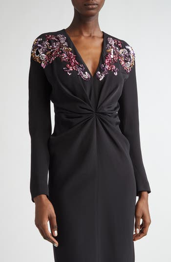 Etro★素敵!Embellished Long Sleeve Silk Crepon Midi Dress Etro Embellished Long Sleeve Silk Crepon Midi Dress | Nordstrom
