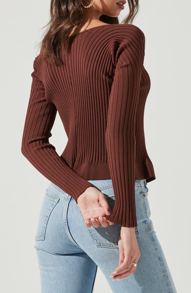 ASTR the Label Angelique Rib Cardigan, Alternate, color, Brown