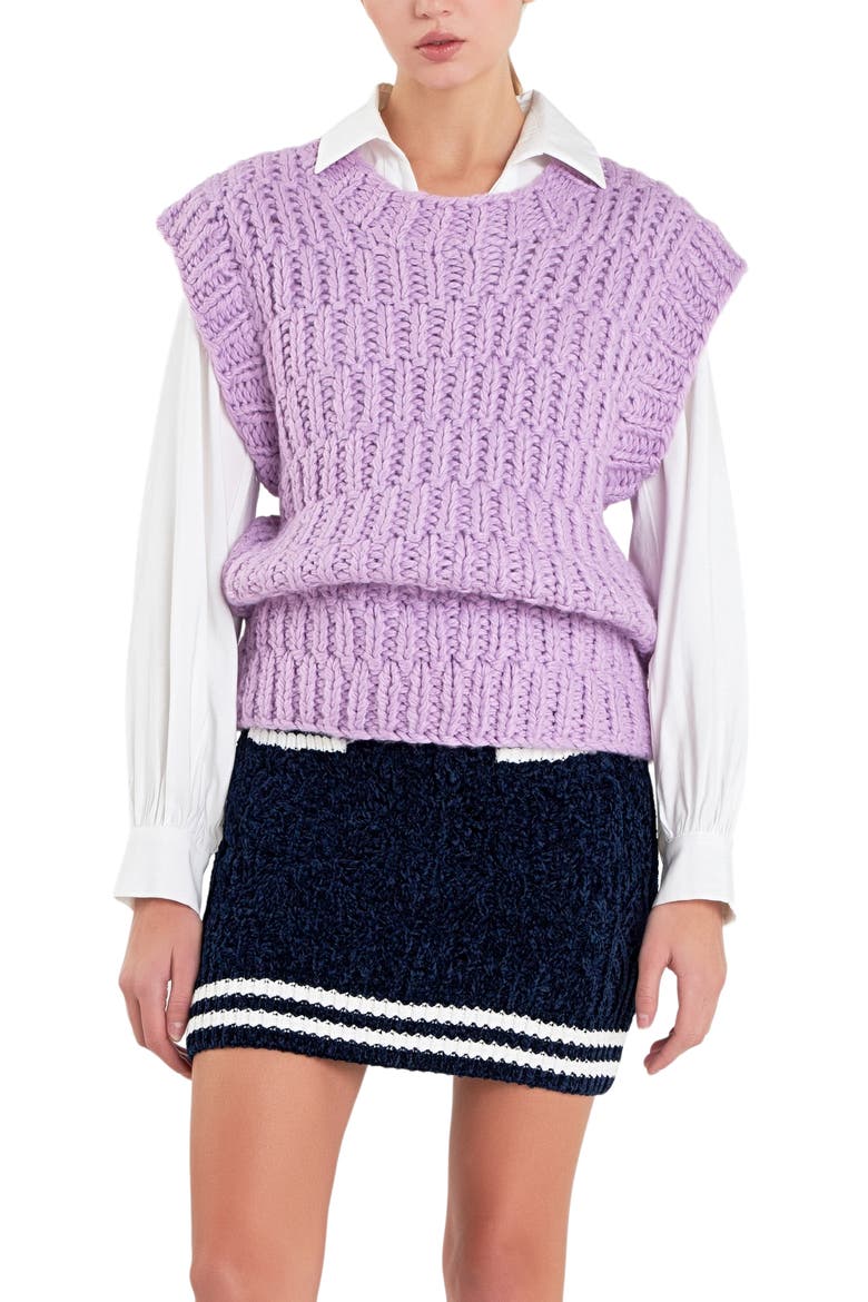 Chunky Cap Sleeve Sweater, Alternate, color, LILAC