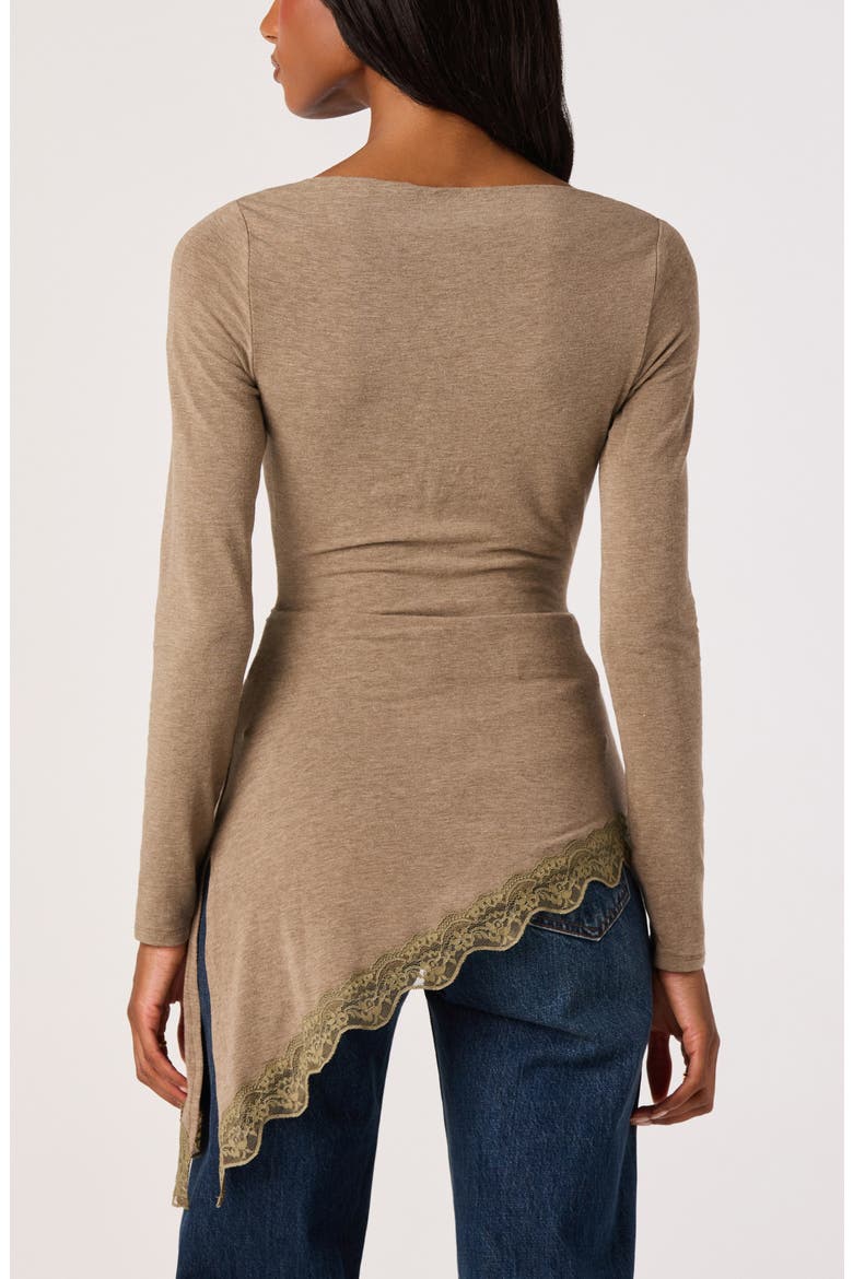 Fiona Lace-Trimmed Asymmetrical Hem Top, Alternate, color, TAUPE