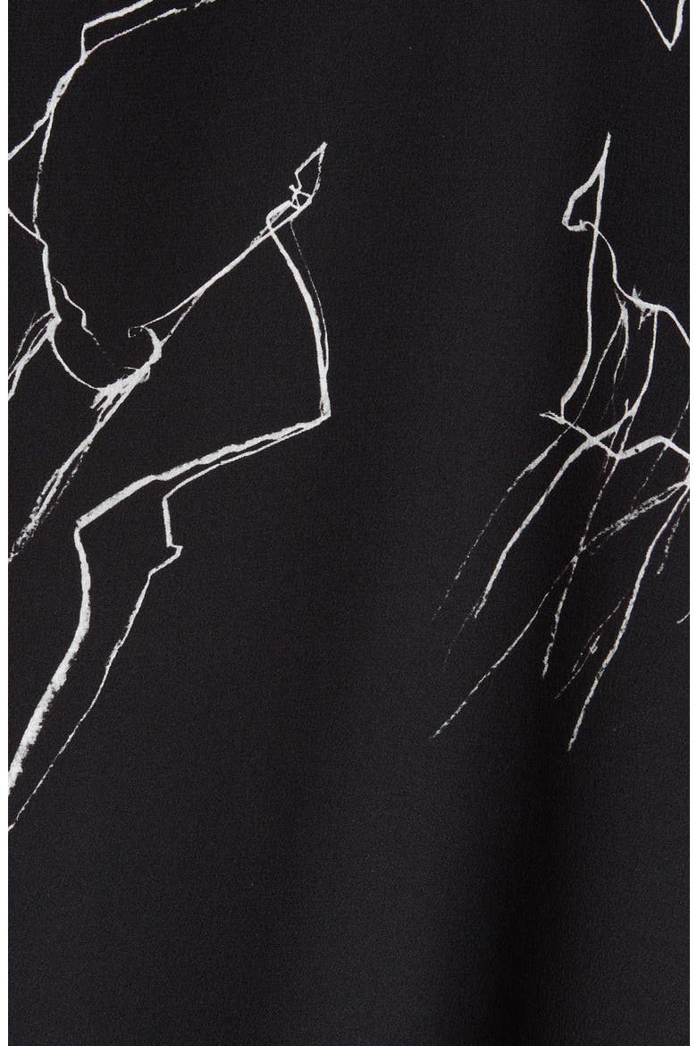 Alexander McQueen Dancing Girls Asymmetrical Silk Crêpe de Chine Midi Dress, Alternate, color, BLACK IVORY