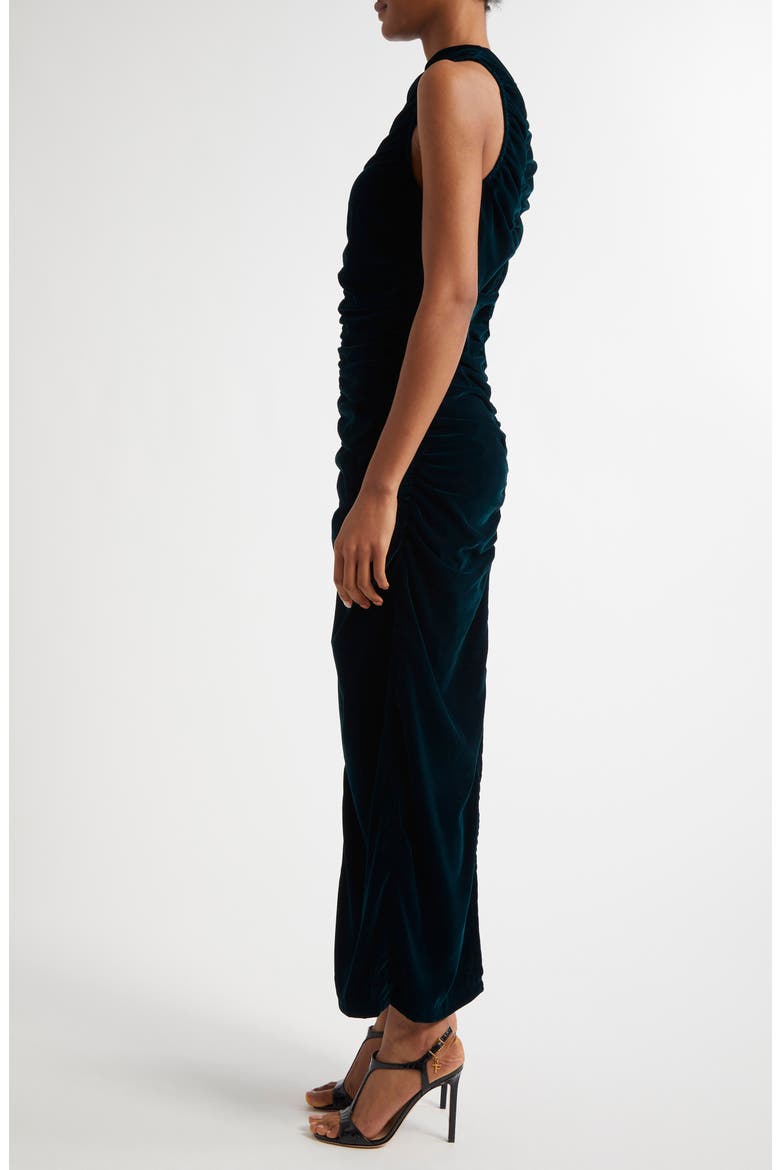 Niva Ruched Sleeveless Velvet Dress, Alternate, color, TEAL