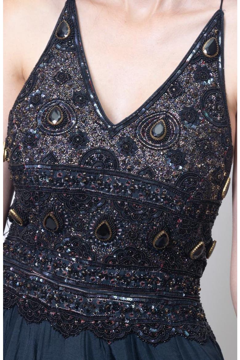 Elise Hand Embroidered Gown, Alternate, color, Black