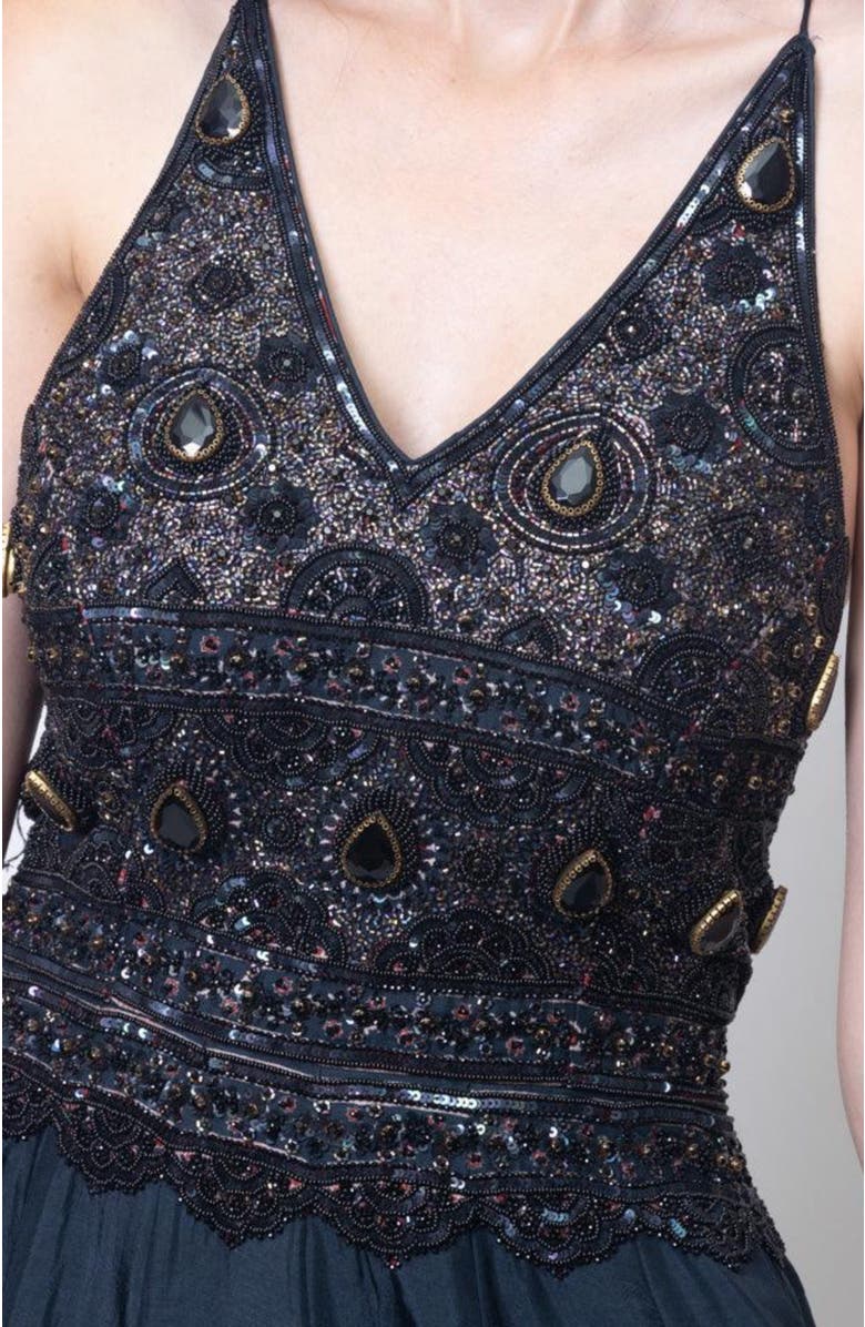 RAAS Elise Hand Embroidered Gown, Alternate, color, Black