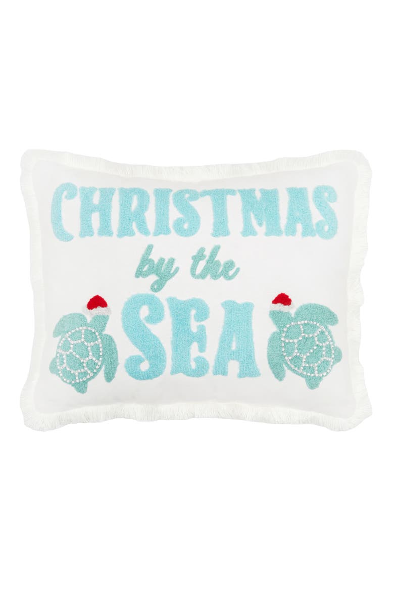 Christmas by the Sea Tufted Turtle Fringed Lumbar Throw Pillow 12" x 16", Main, color, Blue
