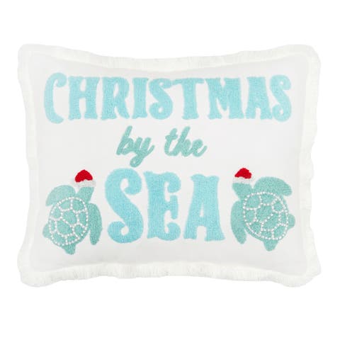 Christmas by the Sea Tufted Turtle Fringed Lumbar Throw Pillow 12" x 16"