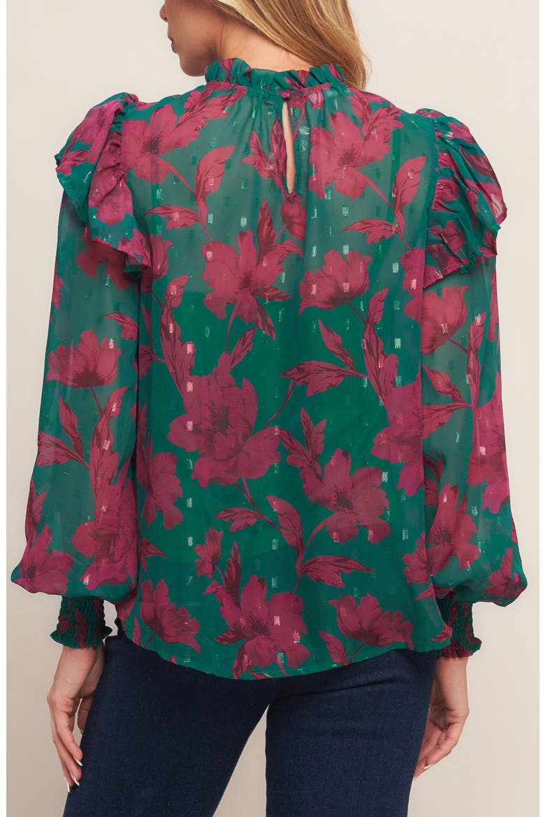 Floral Ruffle Billow Sleeve Top, Alternate, color, GREEN