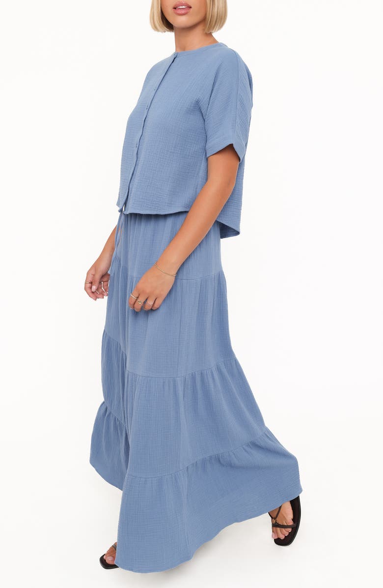 Petal & Pup Sophia Cotton Gauze Button-Up Top & Maxi Skirt Set, Alternate, color, Denim Blue