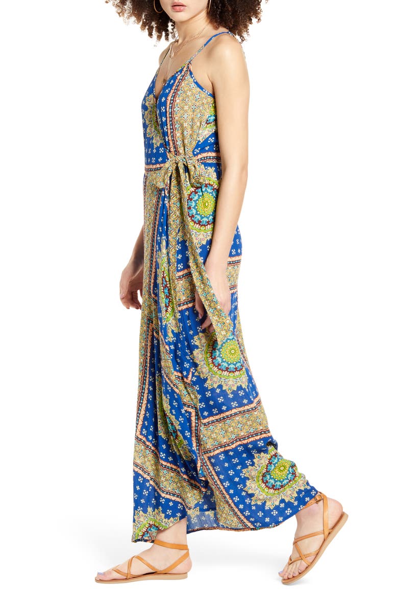Vivian Maxi Wrap Dress, Alternate, color, ROYAL/ BEIGE
