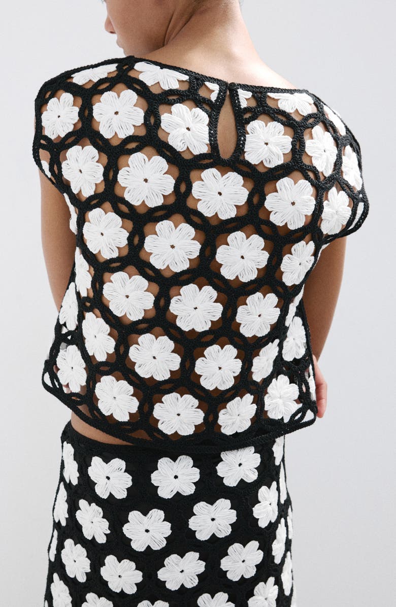 MANGO Flower Embellished Openwork Sweater, Alternate, color, 
