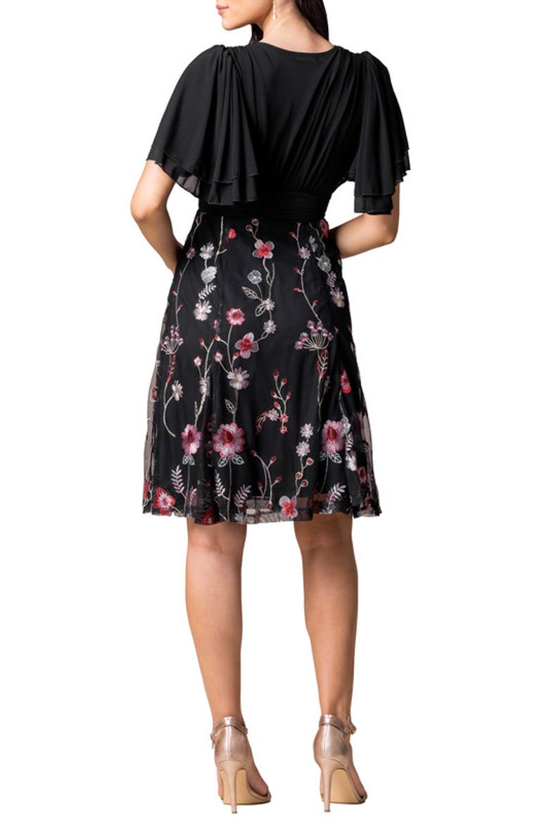 Lillian Embroidered Mesh Midi Cocktail Dress, Alternate, color, Bordeaux blooms