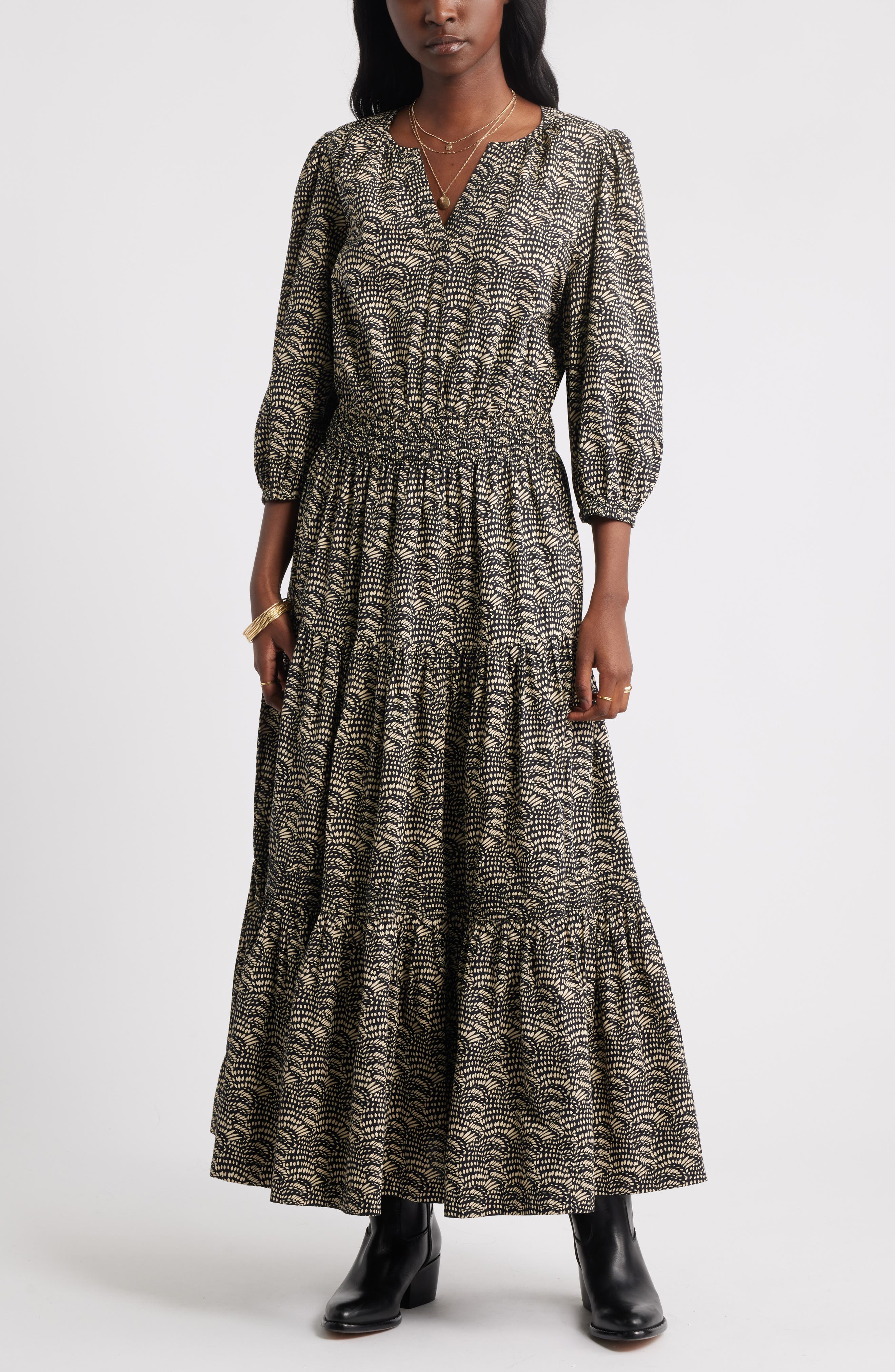 Treasure & Bond Printed Tiered Cotton Maxi Dress
