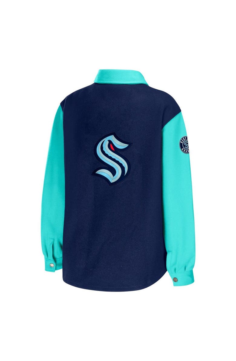 WEAR by Erin Andrews Women's WEAR by Erin Andrews Deep Sea Blue/Light Blue Seattle Kraken Colorblock Button-Up Shirt Jacket, Alternate, color, Navy
