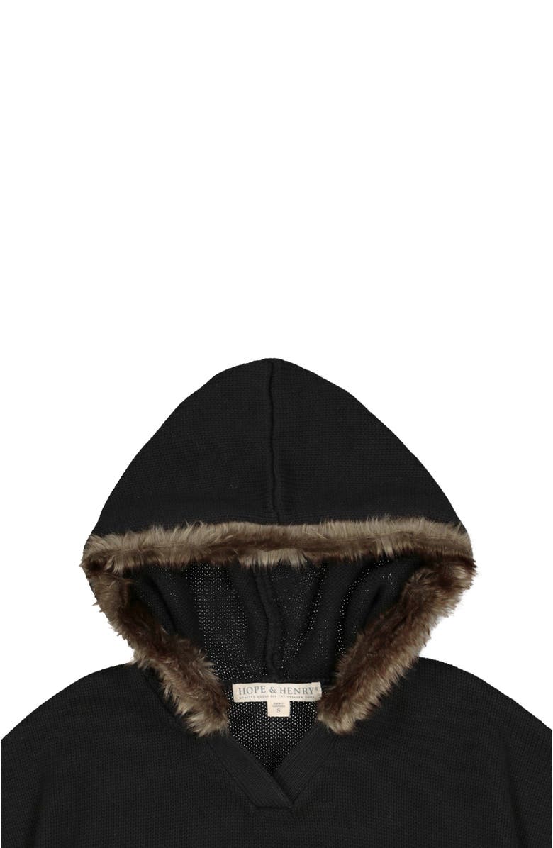 Hope & Henry Baby Girls' Sweater Cape with Faux Fur Hood, Infant, Alternate, color,