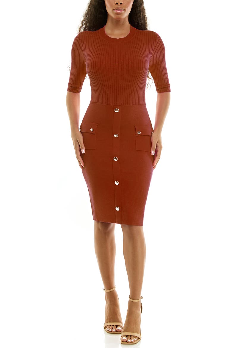Body-Con Sweater Dress, Main, color, RUST