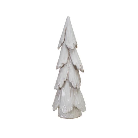 Large Handmade Stoneware Tree in Reactive Glaze, White