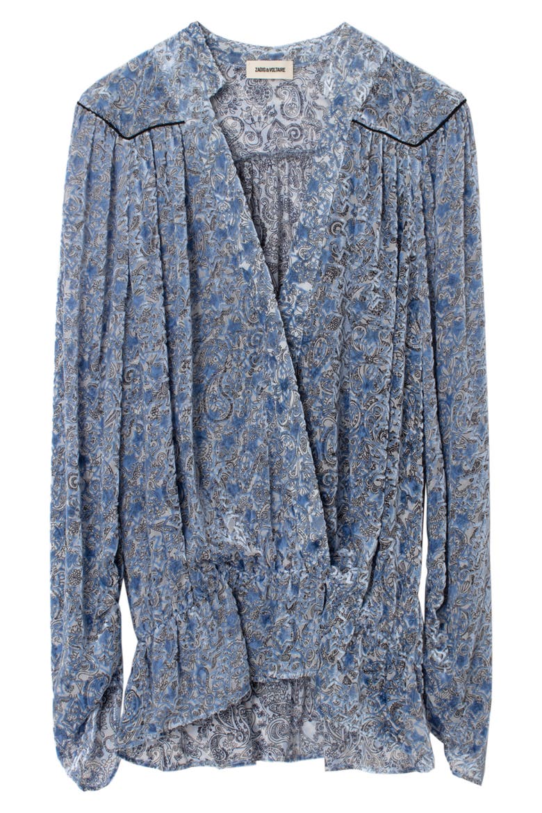 Tori Paisley Burnout Velvet Long Sleeve Blouse, Alternate, color, BLEUET