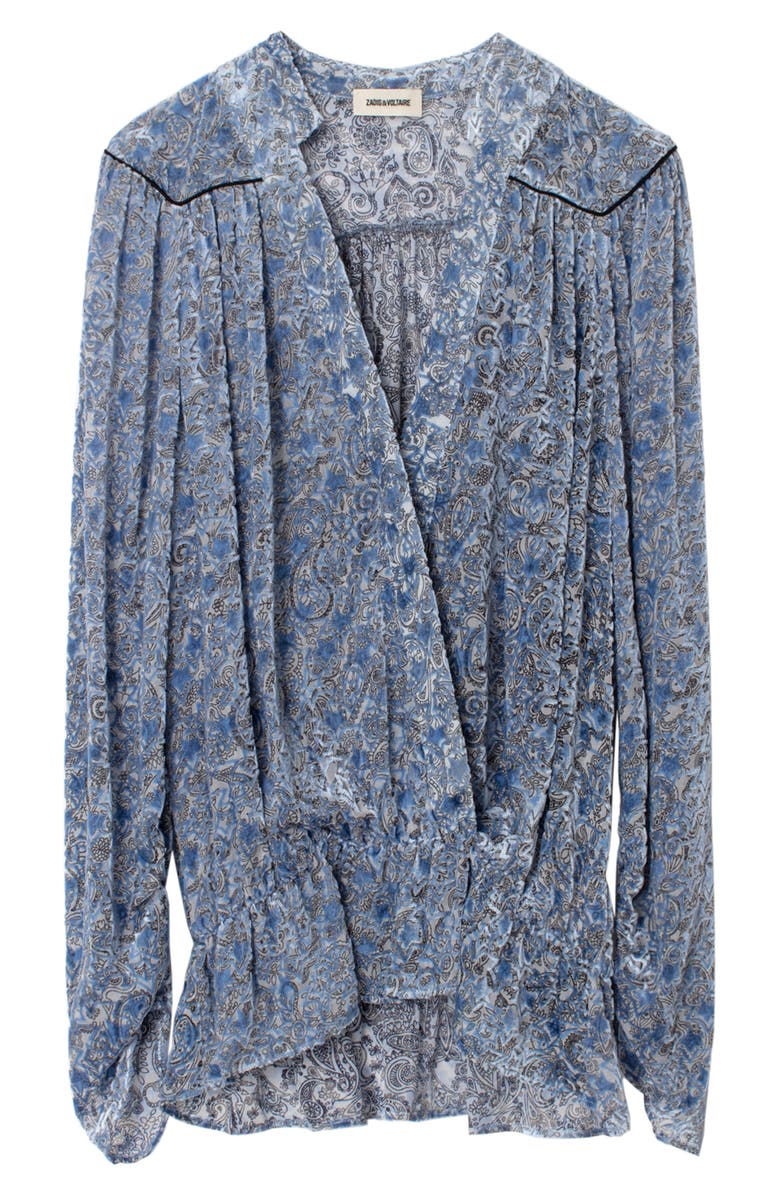 Zadig & Voltaire Tori Paisley Burnout Velvet Long Sleeve Blouse, Alternate, color,