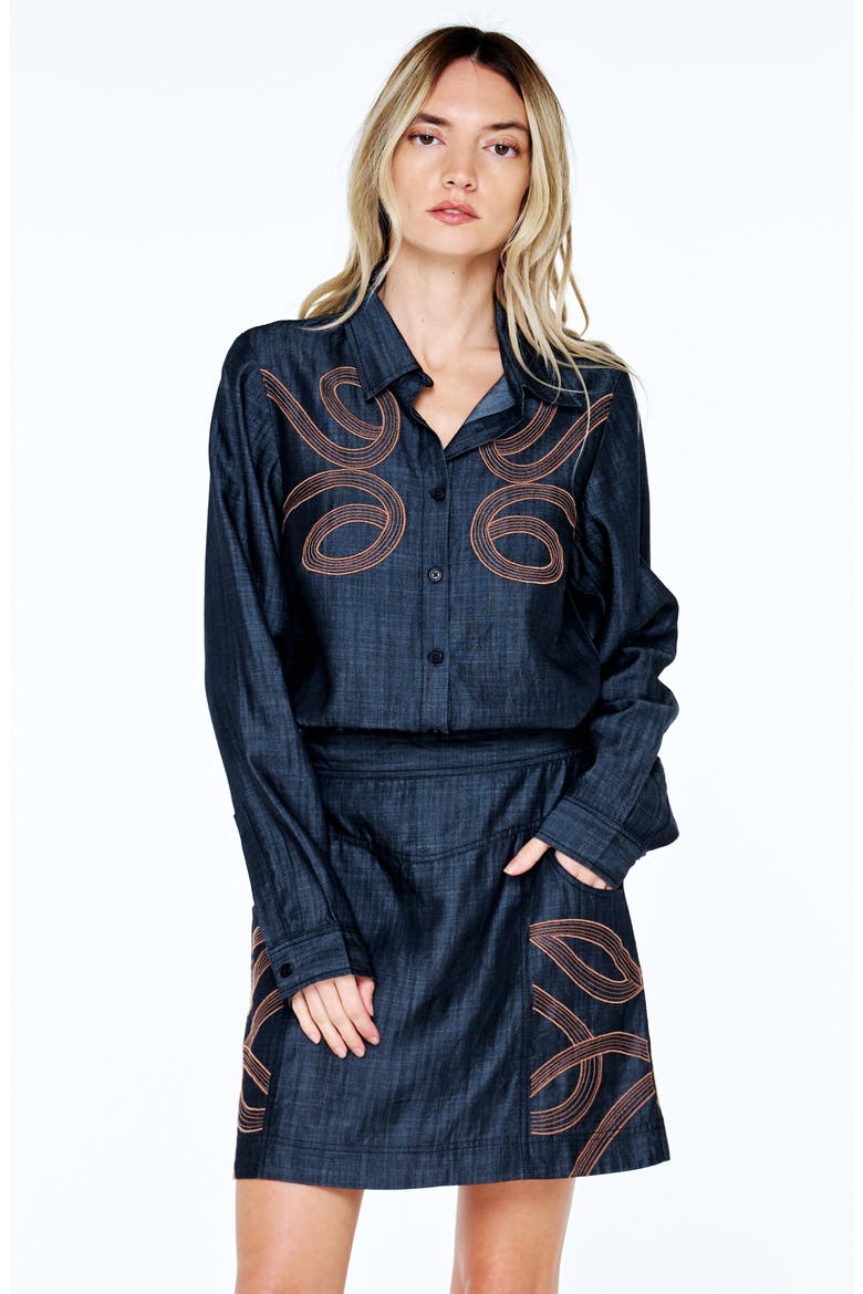 Julianna Embroidered Tencel® Lyocell Shirt, Alternate, color, CHARCOAL