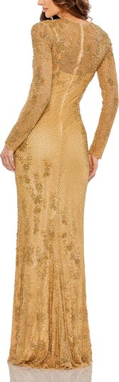 Long Sleeve Embellished Evening Gown