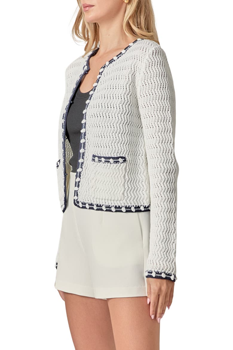 Crochet Cardigan, Alternate, color, WHITE/ NAVY