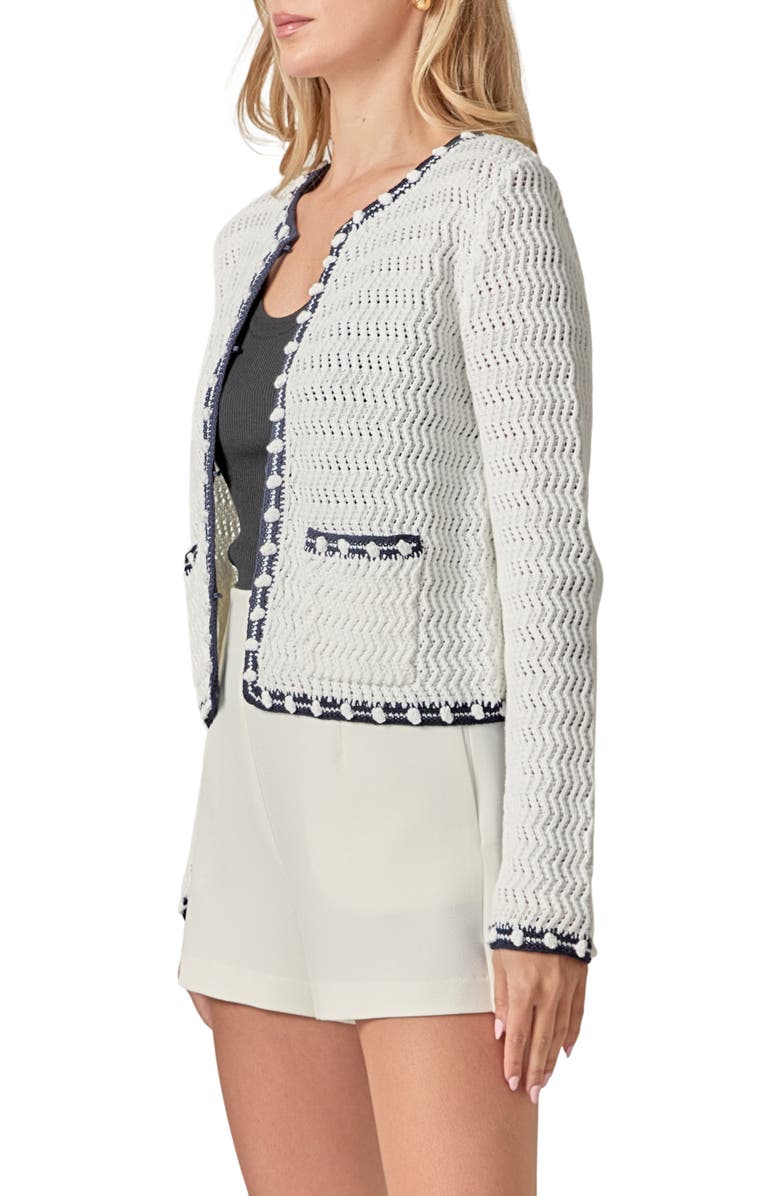 English Factory Crochet Cardigan, Alternate, color, White/ Navy