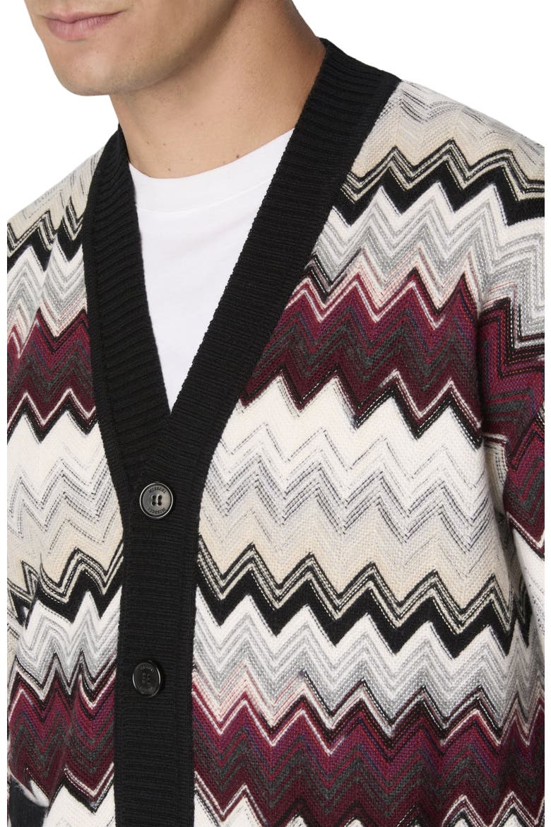 The Cardigan In Wool And Cotton With Zigzag, Alternate, color, Beige & Burgundy