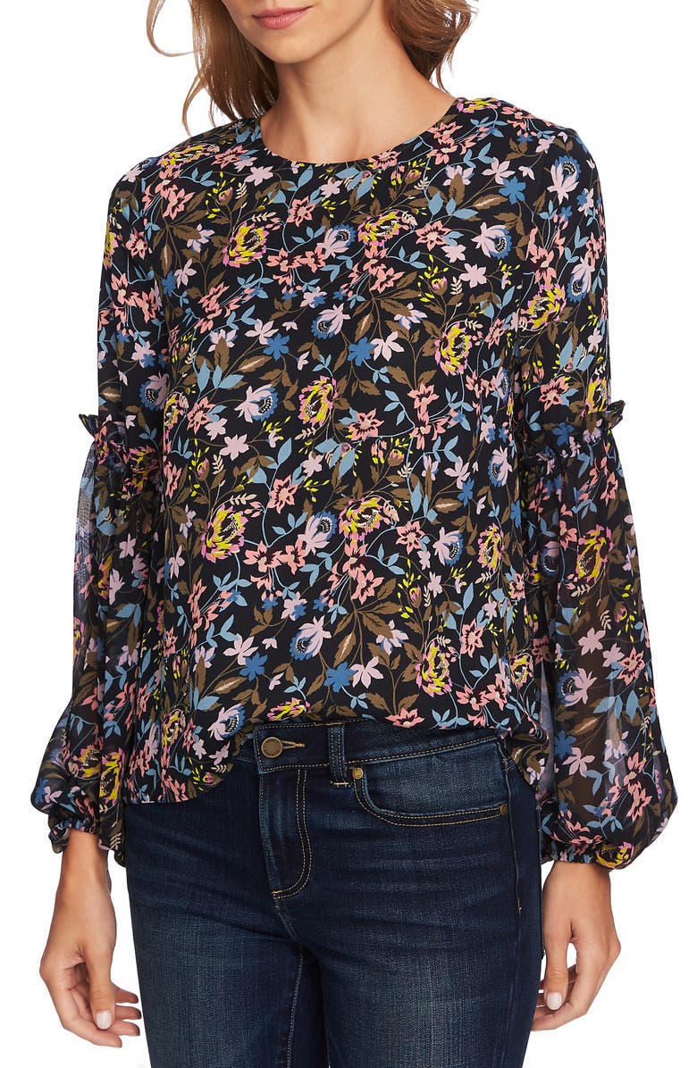 CeCe Demure Flora Ruffle Sleeve Top, Alternate, color,