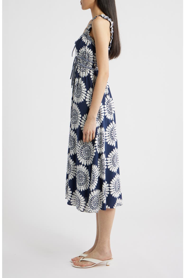 Shirred Bodice Midi Sundress, Alternate, color, NAVY
