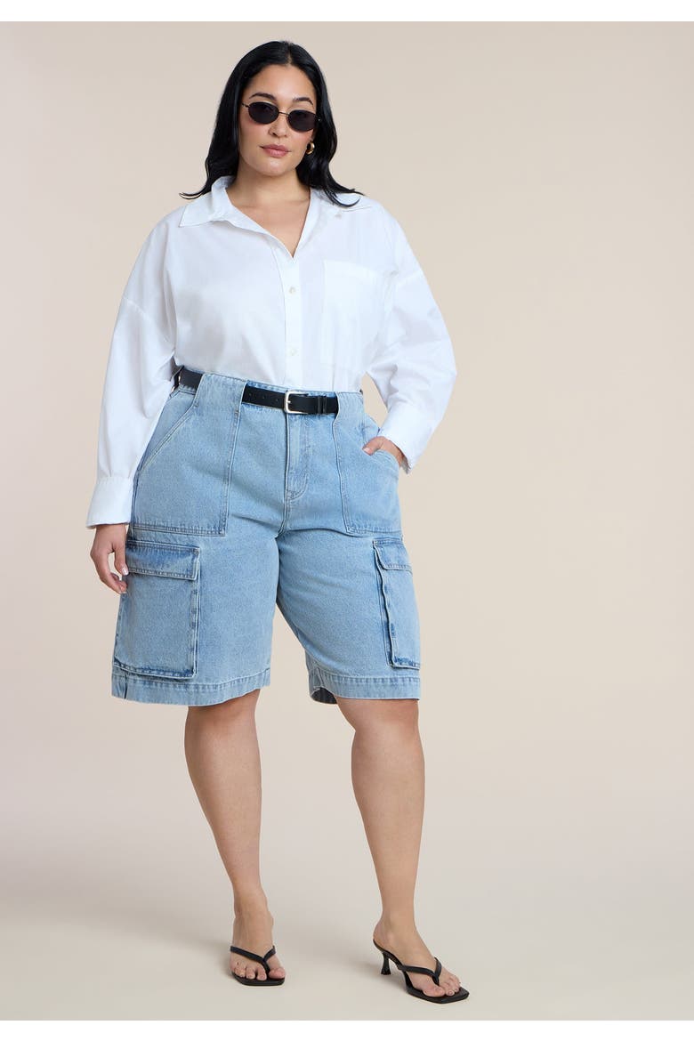 Cargo Denim Bermuda Short, Alternate, color, LIGHT WASH